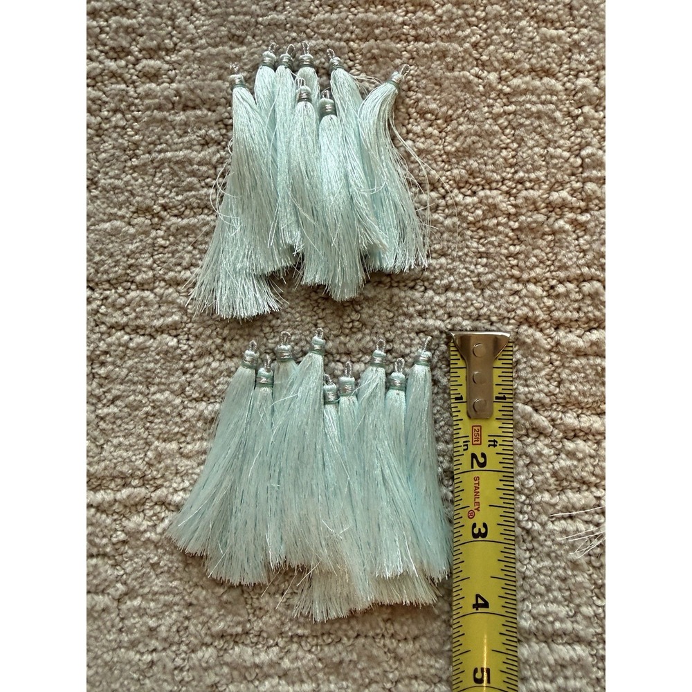 Aqua Turquoise Blue 3.5" Silky Tassels Made In India Lot Of 20 Crafts Bookmark - Picture 2 of 3